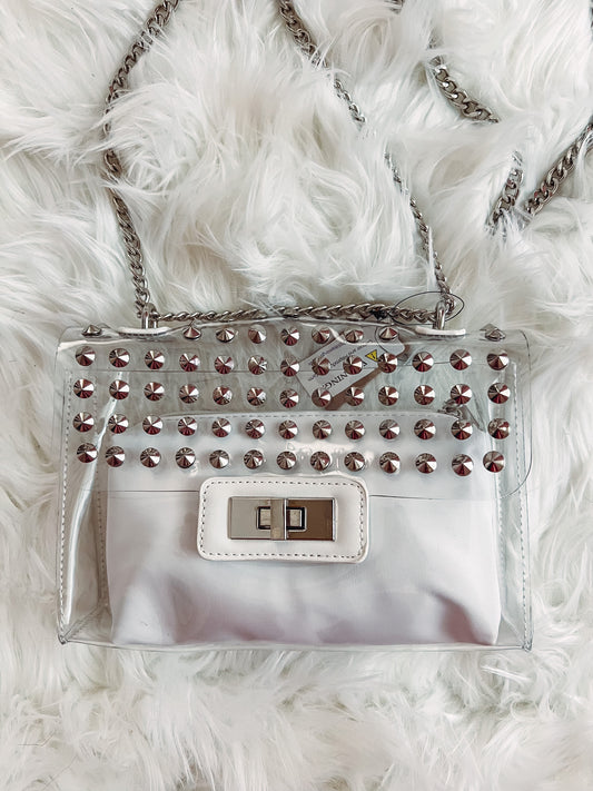 Clear studded stadium bag with white insert