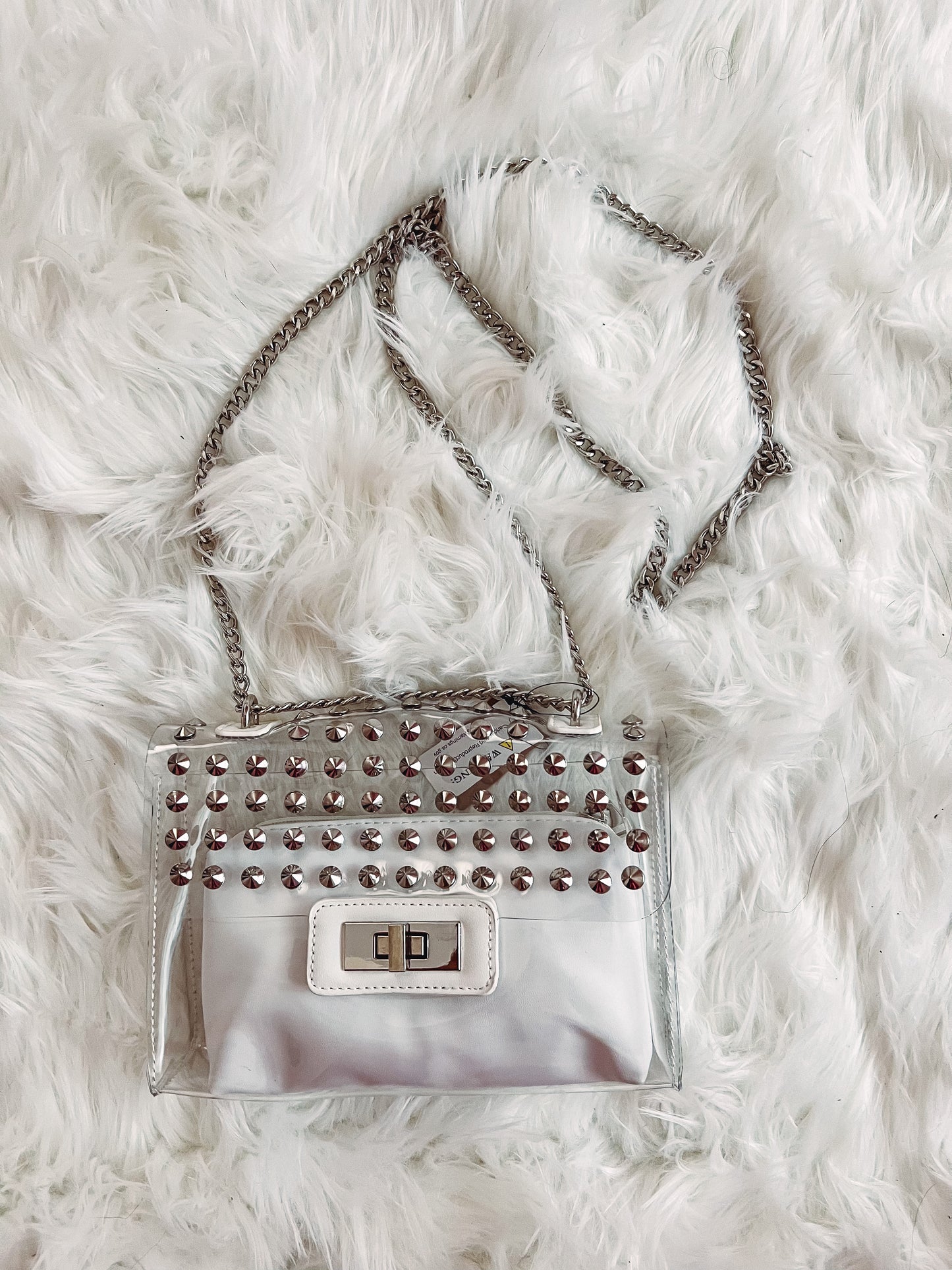 Clear studded stadium bag with white insert